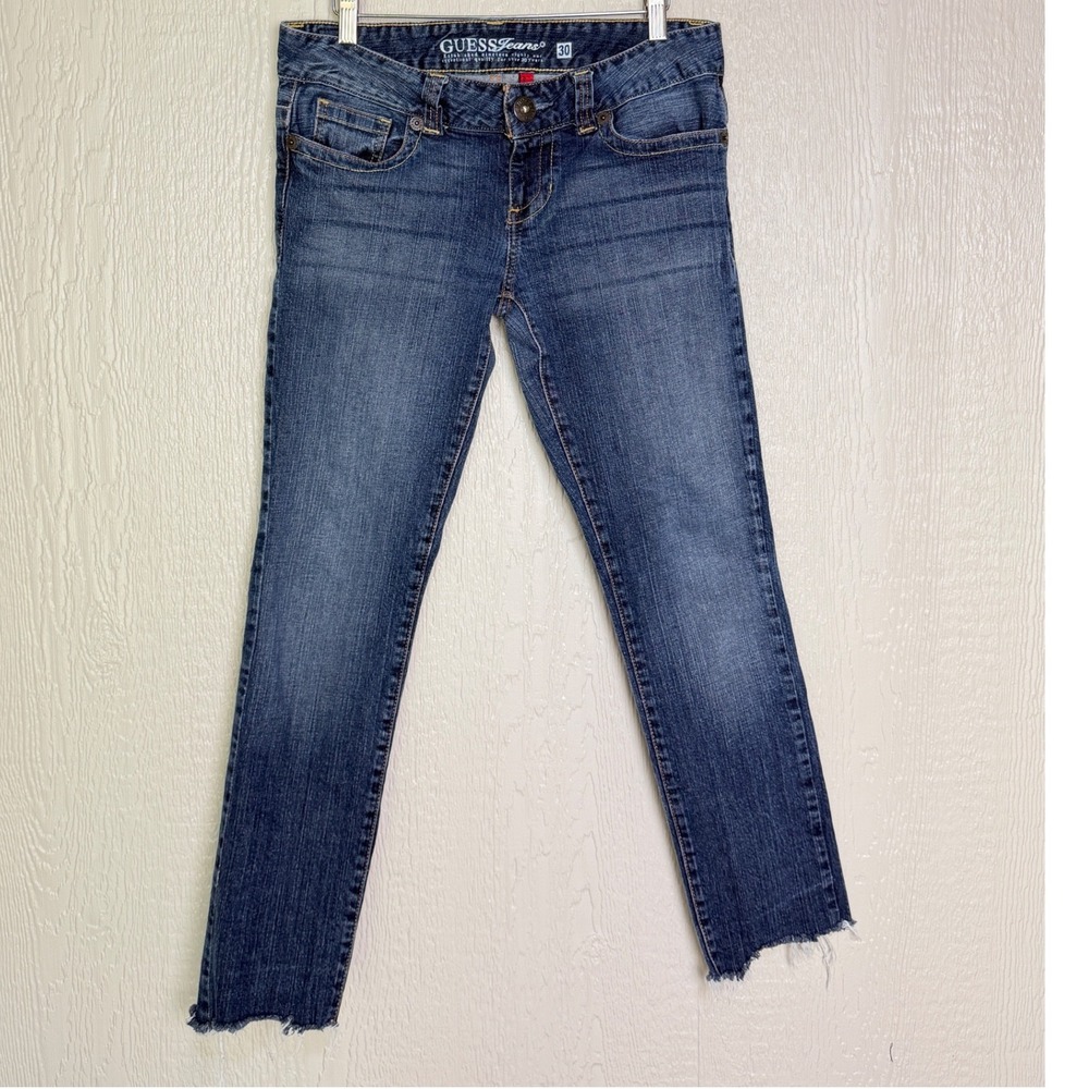 Guess Jeans Chic Daredevil Skinny Leg Low Rise Raw Hem Blue Denim Size 30